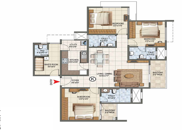 Featured Image of Godrej Sarjapur 3 BHK 2T Floor Plan